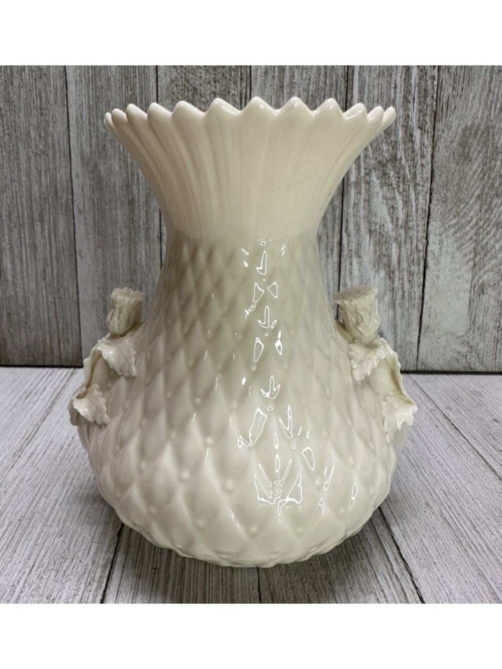 Vtg Belleek Irish Porcelain Thistle Vase 5th Green Mark MCM #0857 5" Tall